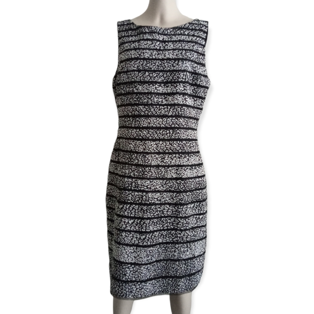 ANN TAYLOR vintage leopard print striped dress size 8 scoop neckline New
